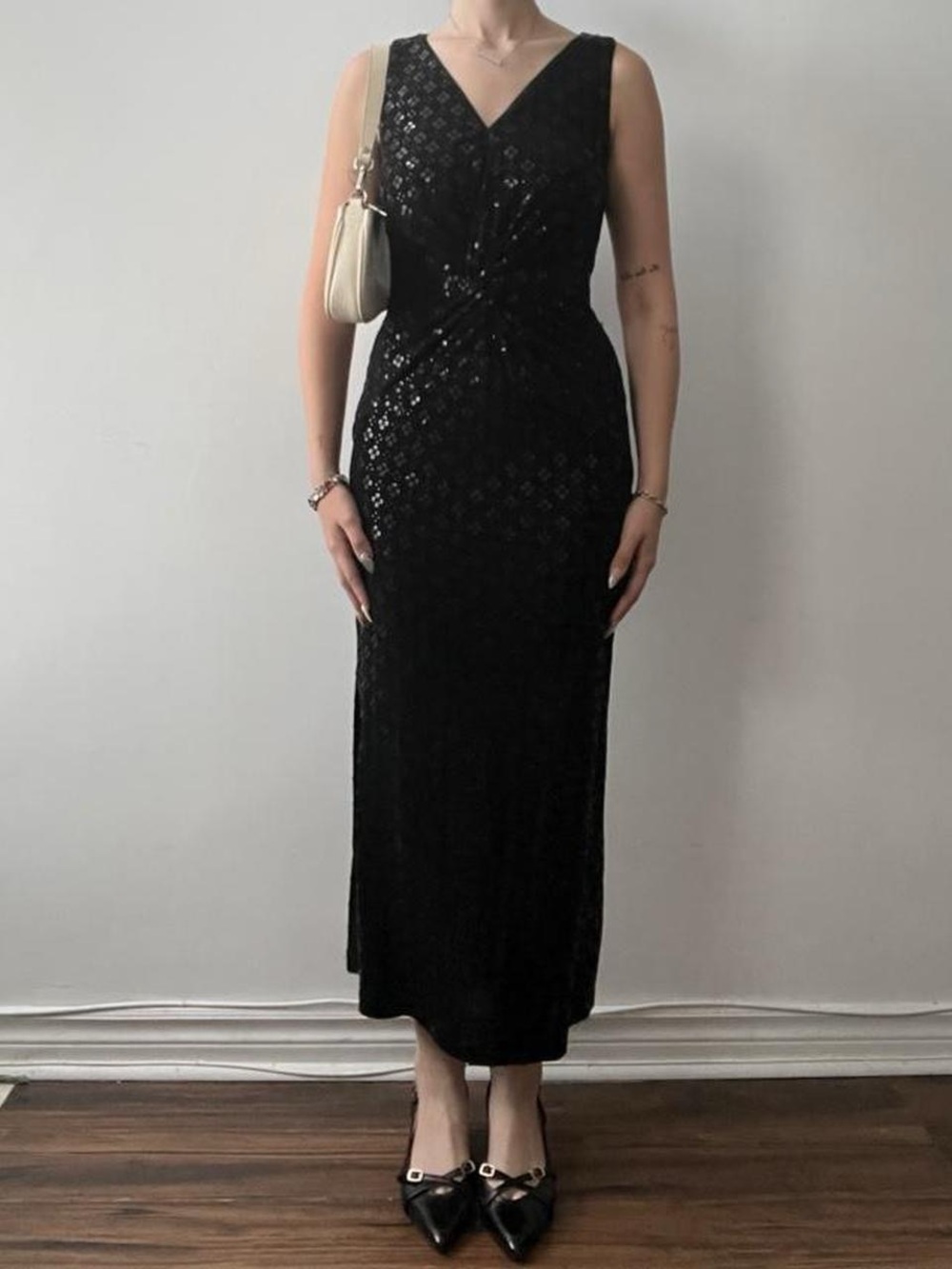 Size 6 Vintage Black Sequin Evening Gown Dress